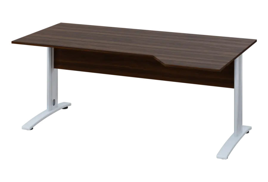 EZK 18 - 184 stůl kancelářský, rohový, pravý, kovová podnož bílá, deska 18 mm, široký 1800 mm, ořech královský